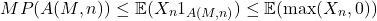 \[MP(A(M, n)) \leq \mathbb{E}(X_n \mathds{1}_{A(M, n)}) \leq \mathbb{E}(\max(X_n, 0))\]